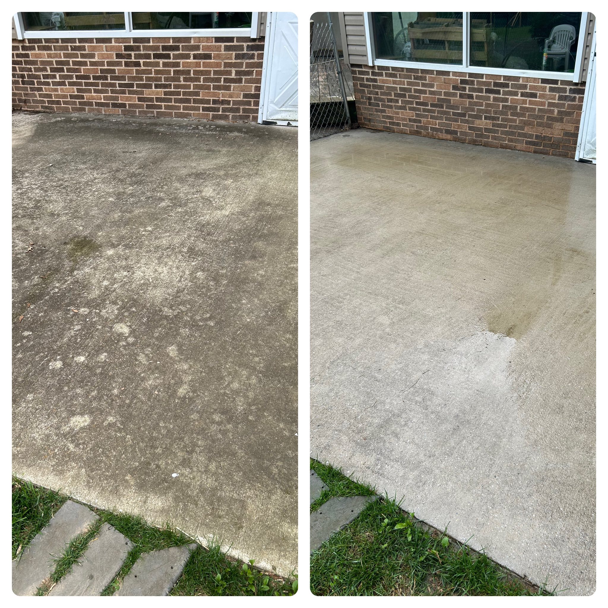 Porch before and after pressure washing